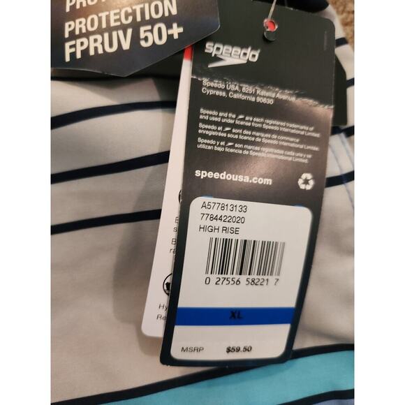 Speedo Swim Trunks Men's Sz XL Blue Gray Striped Design Mesh Lined Stretch NWT - Picture 5 of 5